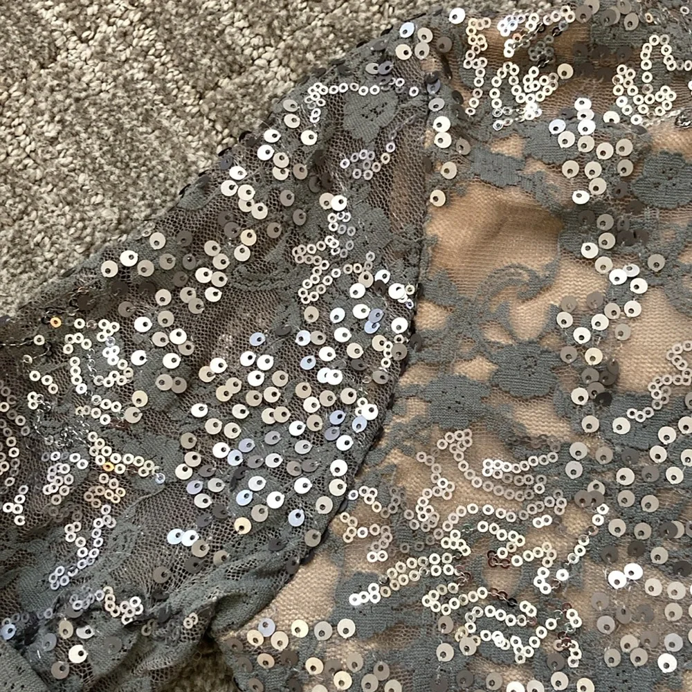 Kelle Laced High Neck Sequined Leotard with See Through Sleeves
